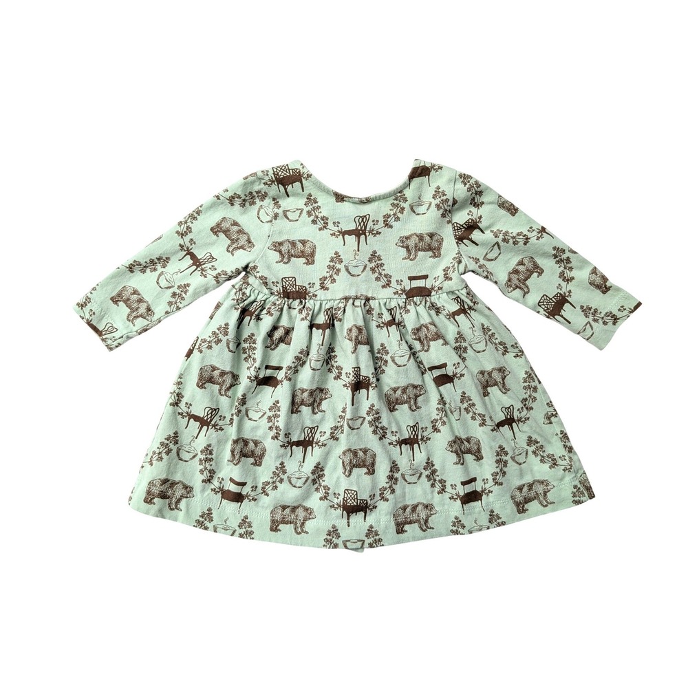 Kate Quinn Goldilocks Dress Organic Cotton Mint Green Brown Bears & Chairs 6-12M - Picture 2 of 10